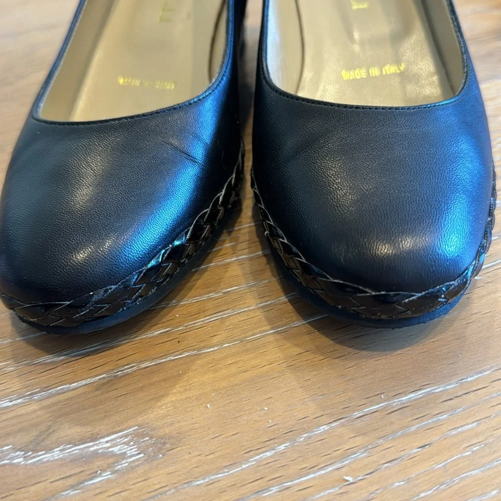 Bruno Magli black leather wedges with basket wave heel